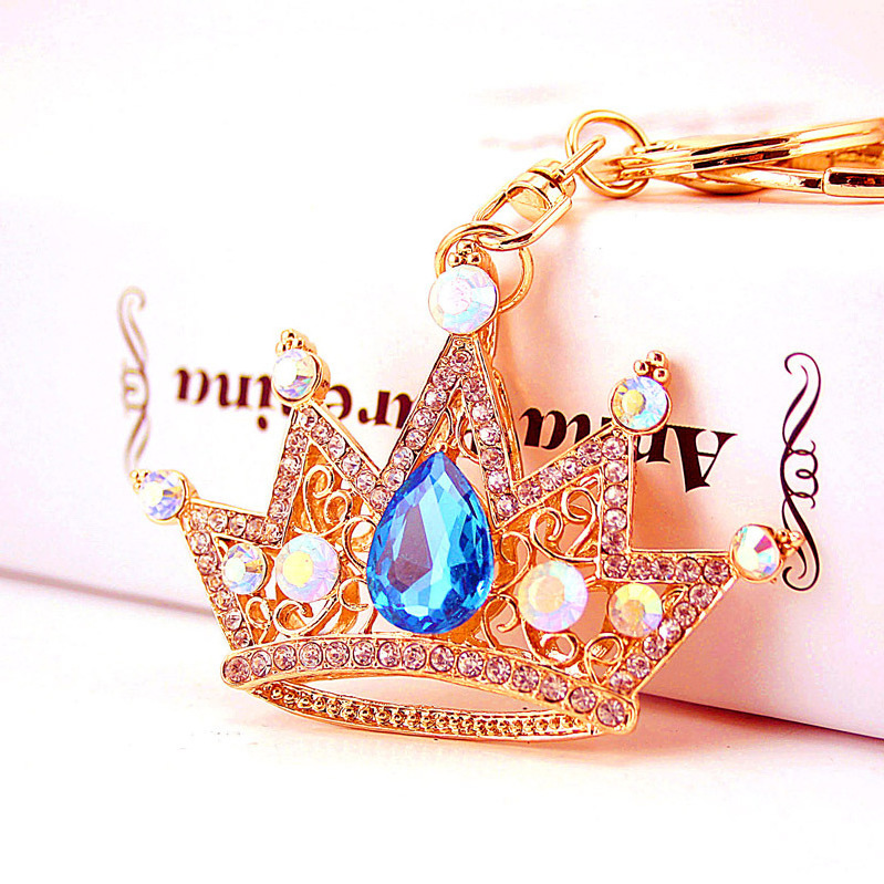 Bling Lovely Handbag Decoration Crystal Crown Keychain for Women and Girls Metal with Rhinestone KeyRing