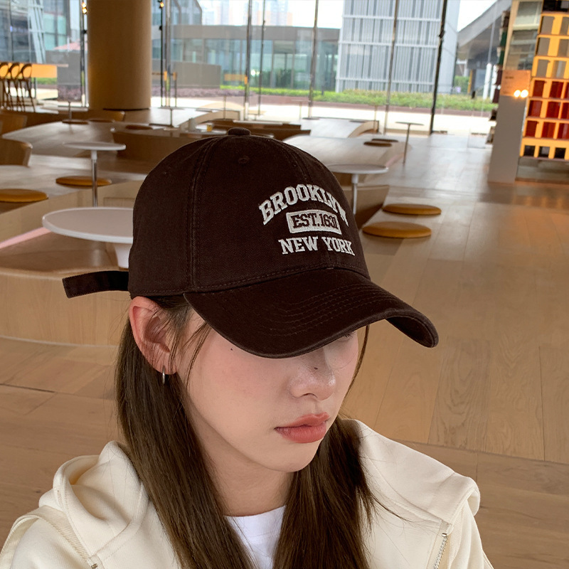 Female Korean Version Big Head Around The Duck Hat Sunblock Wide Hat Show Face Small Retro Grey Baseball Cap