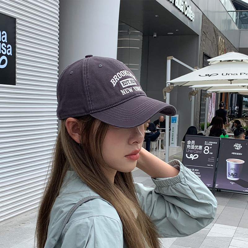 Female Korean Version Big Head Around The Duck Hat Sunblock Wide Hat Show Face Small Retro Grey Baseball Cap