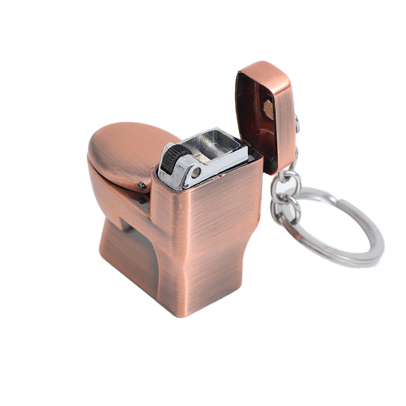 Fashion Cool Toilet Shaped Butane Lighter with Keychain Portable Metal Mini Gas Lighter