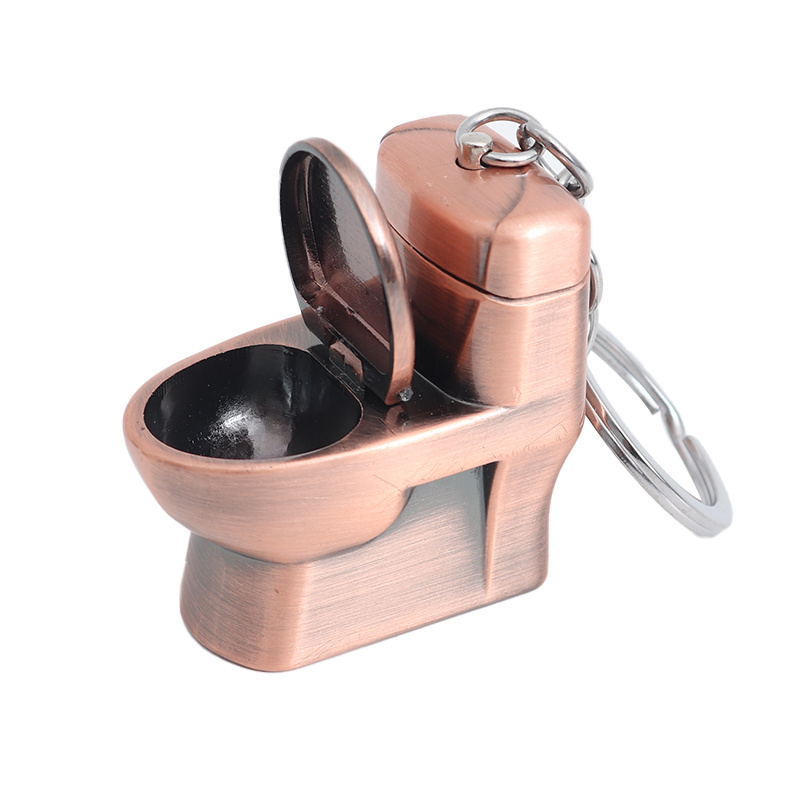 Fashion Cool Toilet Shaped Butane Lighter with Keychain Portable Metal Mini Gas Lighter