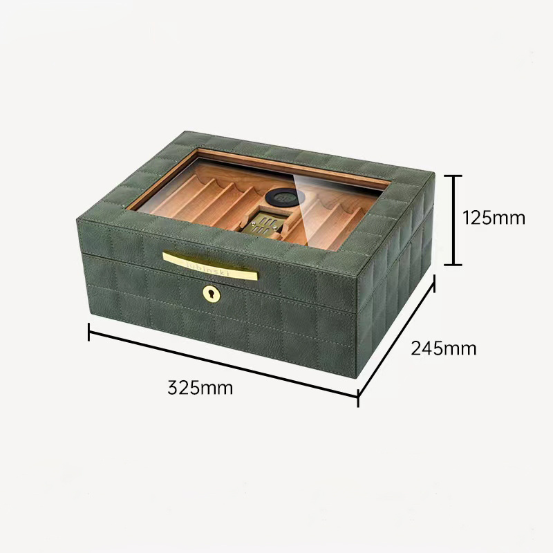 Premium Quality Cigar Humidor Leather Wooden Cigar Humidor with Cigar Hygrometer Humidifier