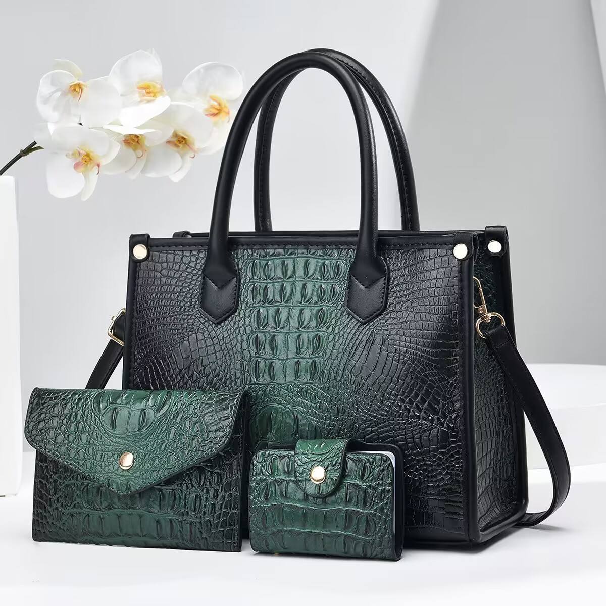 3 Pieces Set Crocodile Pattern Large Capacity Purses And Handbags Wholesale Cheap Price