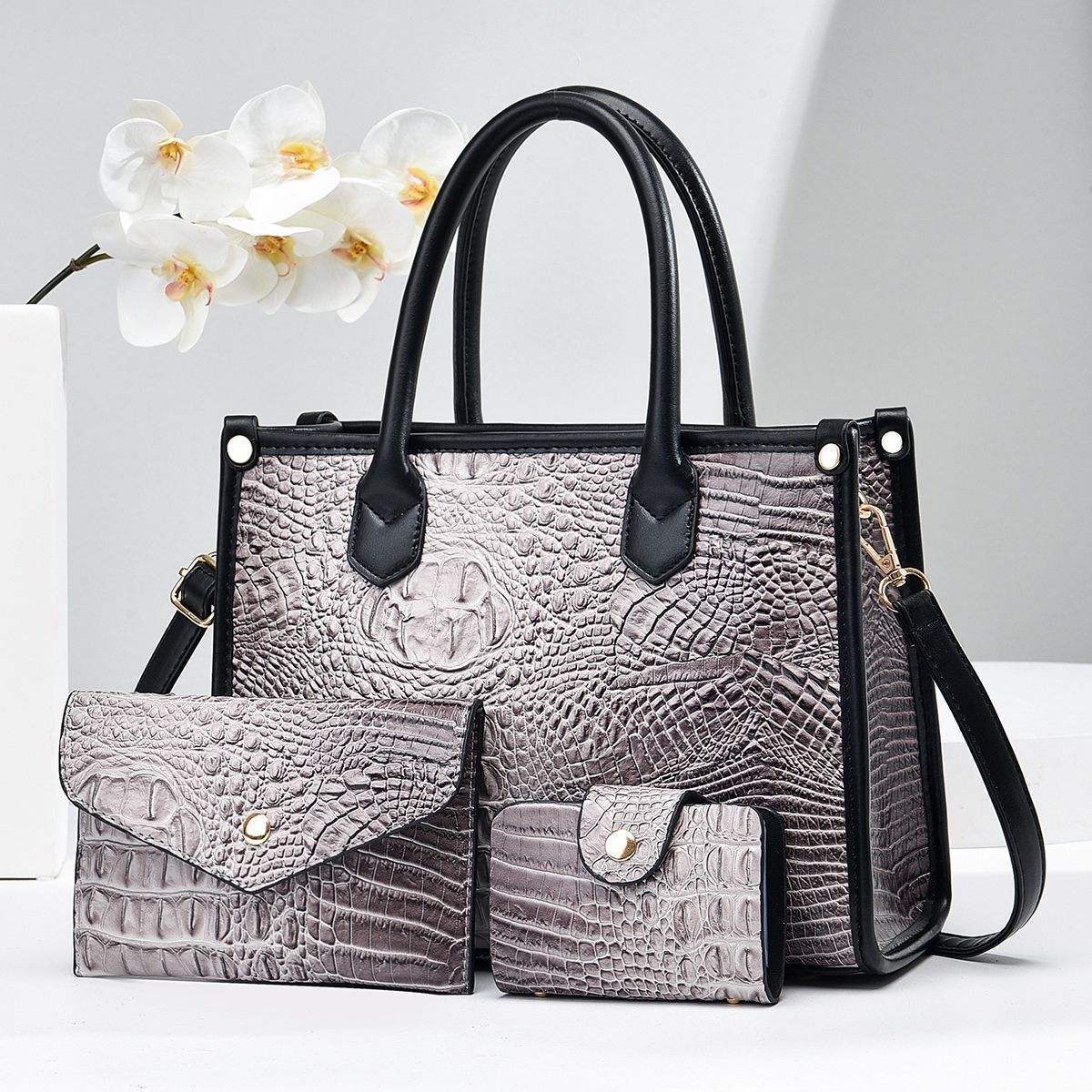 3 Pieces Set Crocodile Pattern Large Capacity Purses And Handbags Wholesale Cheap Price