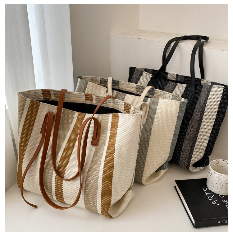 Contrasting Color Canvas Tote Bag Plain Pu Handle Handbag Tote Bag Casual Lady Bags Women Handbags Ladies CY099