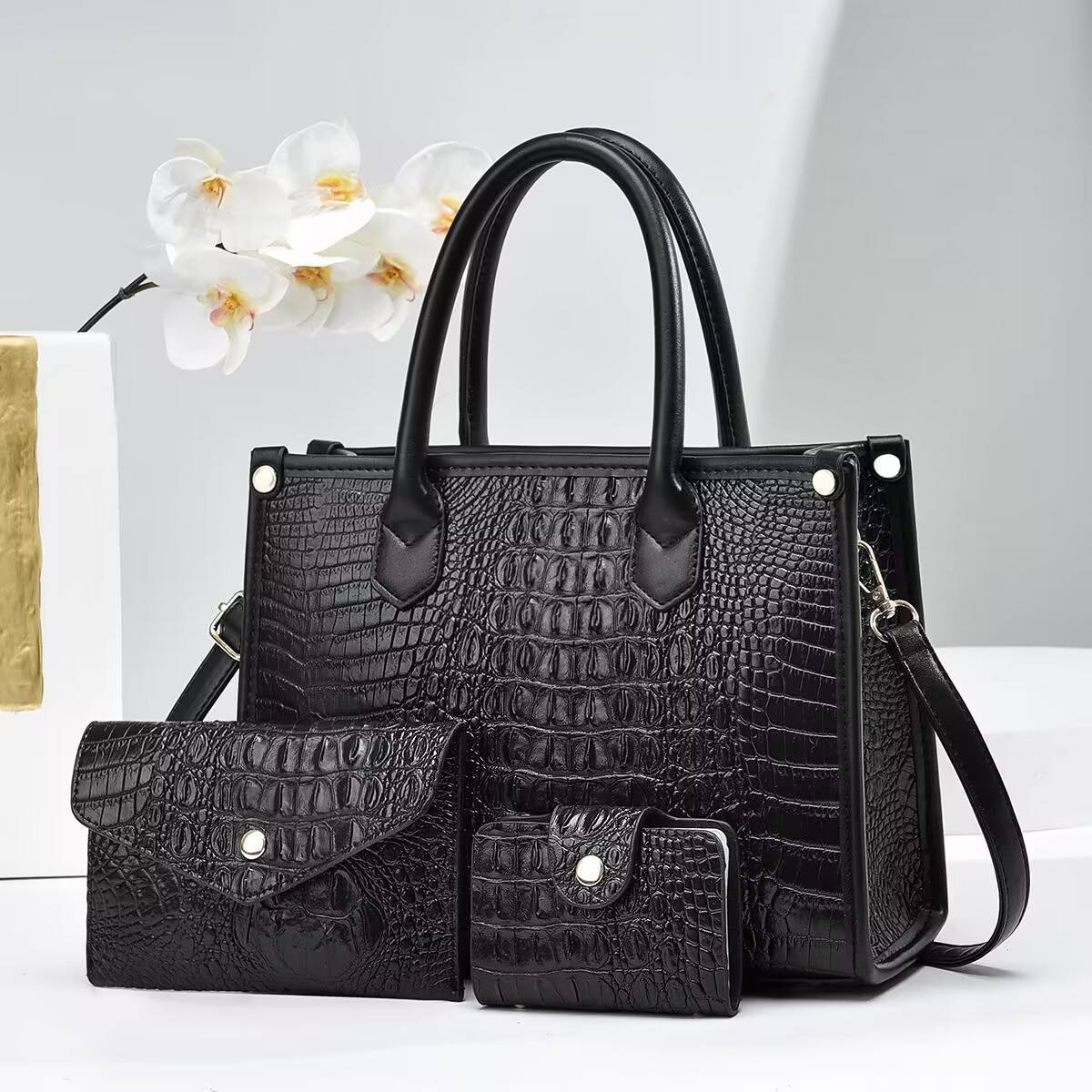 3 Pieces Set Crocodile Pattern Large Capacity Purses And Handbags Wholesale Cheap Price