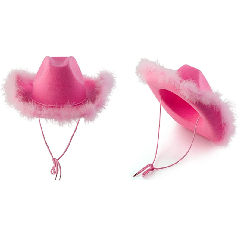 New Western Style Cowgirl Hats For Women Girl Rolled Fedora Hat Party Feather Edge Pink Cowboy cowgirl Hats