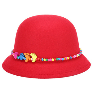 China wholesale wool bowler hat children floppy wool cloche hat cute plastic string wool felt hat