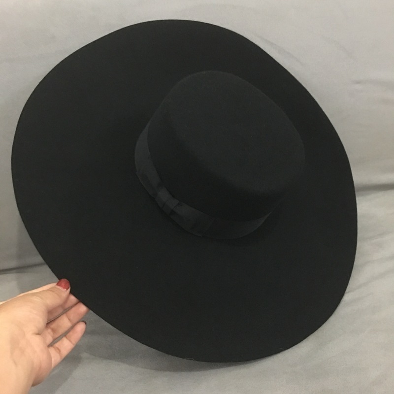 wholesale large 58 to 60cm 100% soft wool felt wide brim black fedora hats women