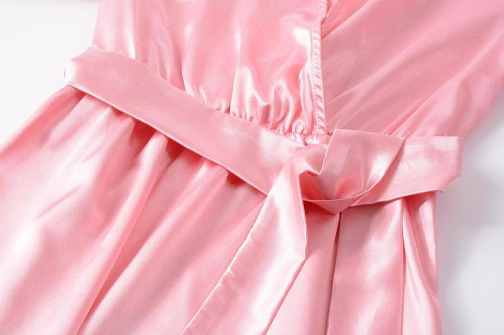 womens clothing satin dress plain elegant long sleeves short pink dress