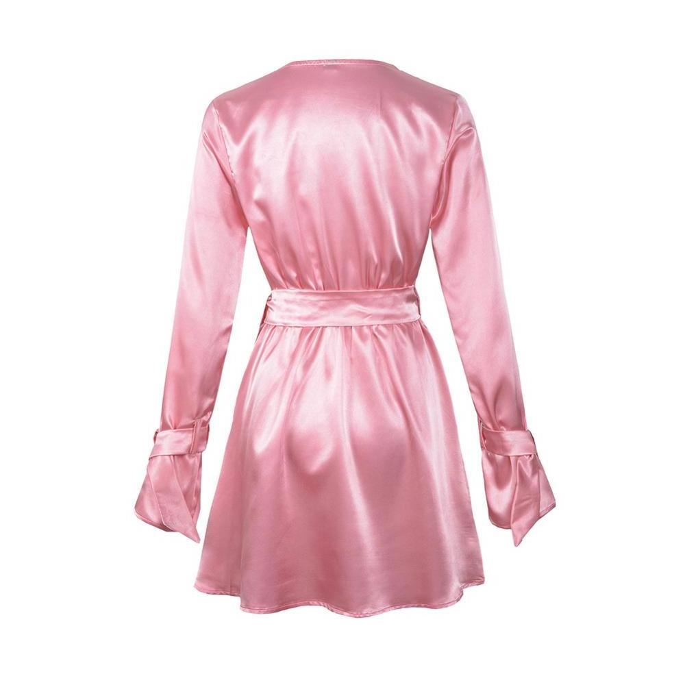 womens clothing satin dress plain elegant long sleeves short pink dress