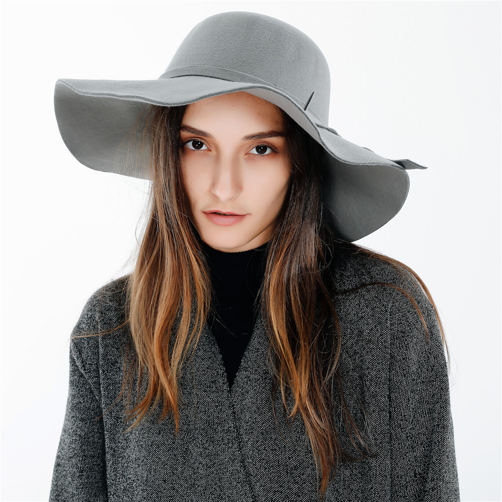 factory wholesale winter women ladies cloche wide brim floppy bowknot wool felt fedora hats