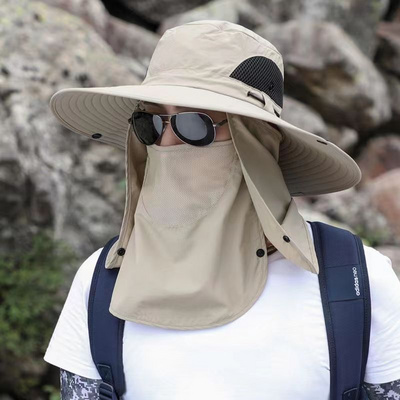 Wholesale summer Breathable Waterproof Hiking Safari Fishing bucket hat with removable face and neck cover fishing cap for men