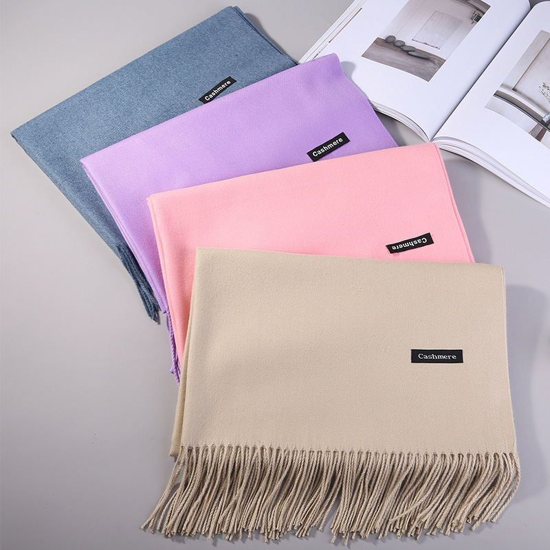 250g ladies winter wholesale thick solid multi-colors faux cashmere scarf hijab women