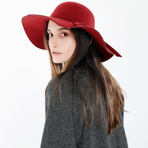 factory wholesale winter women ladies cloche wide brim floppy bowknot wool felt fedora hats