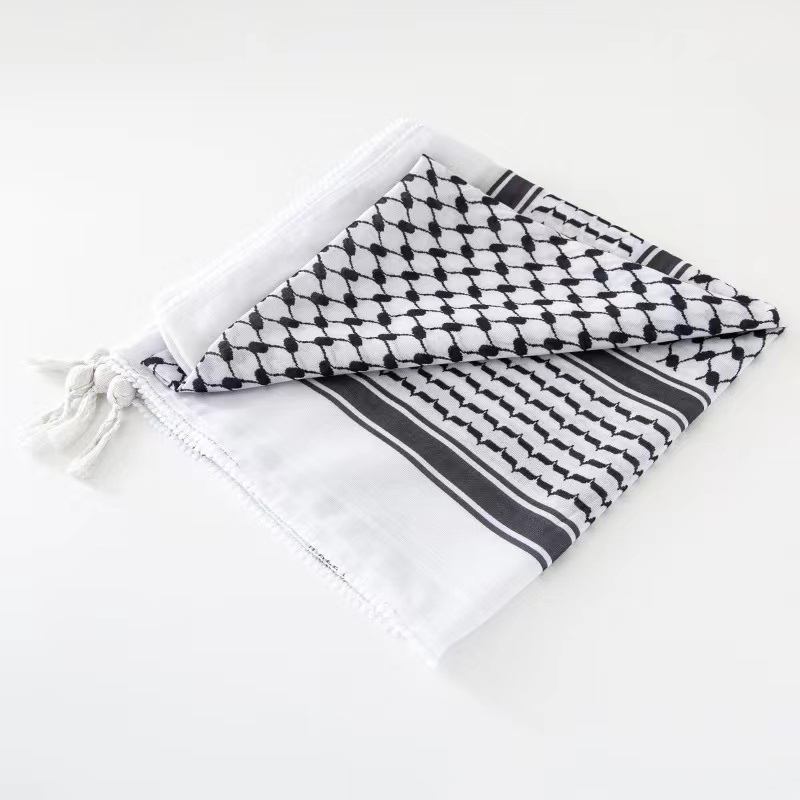 CCY Ready Stock Palestine Hijab Print Keffiyeh Head Scarf Arabic Men Black and White Shemagh Kuffiyeh Yashmagh kufiya Scarf