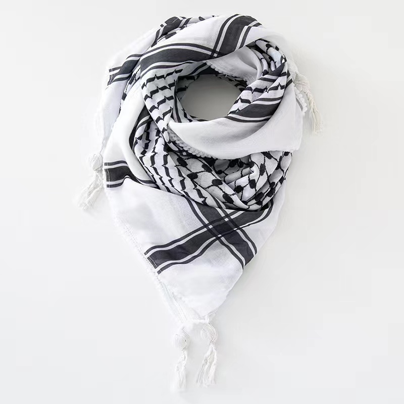 CCY Ready Stock Palestine Hijab Print Keffiyeh Head Scarf Arabic Men Black and White Shemagh Kuffiyeh Yashmagh kufiya Scarf