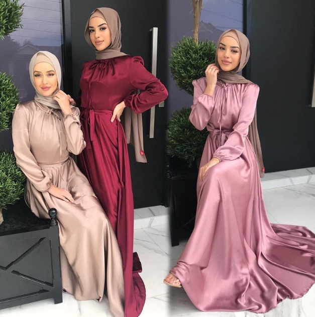 CCY Dubai Middle Eastern Muslim Women's Long Slim Dress Luxury Silk Satin Maxi Abaya Kaftan Anti-pilling Robe Dress For Islamic