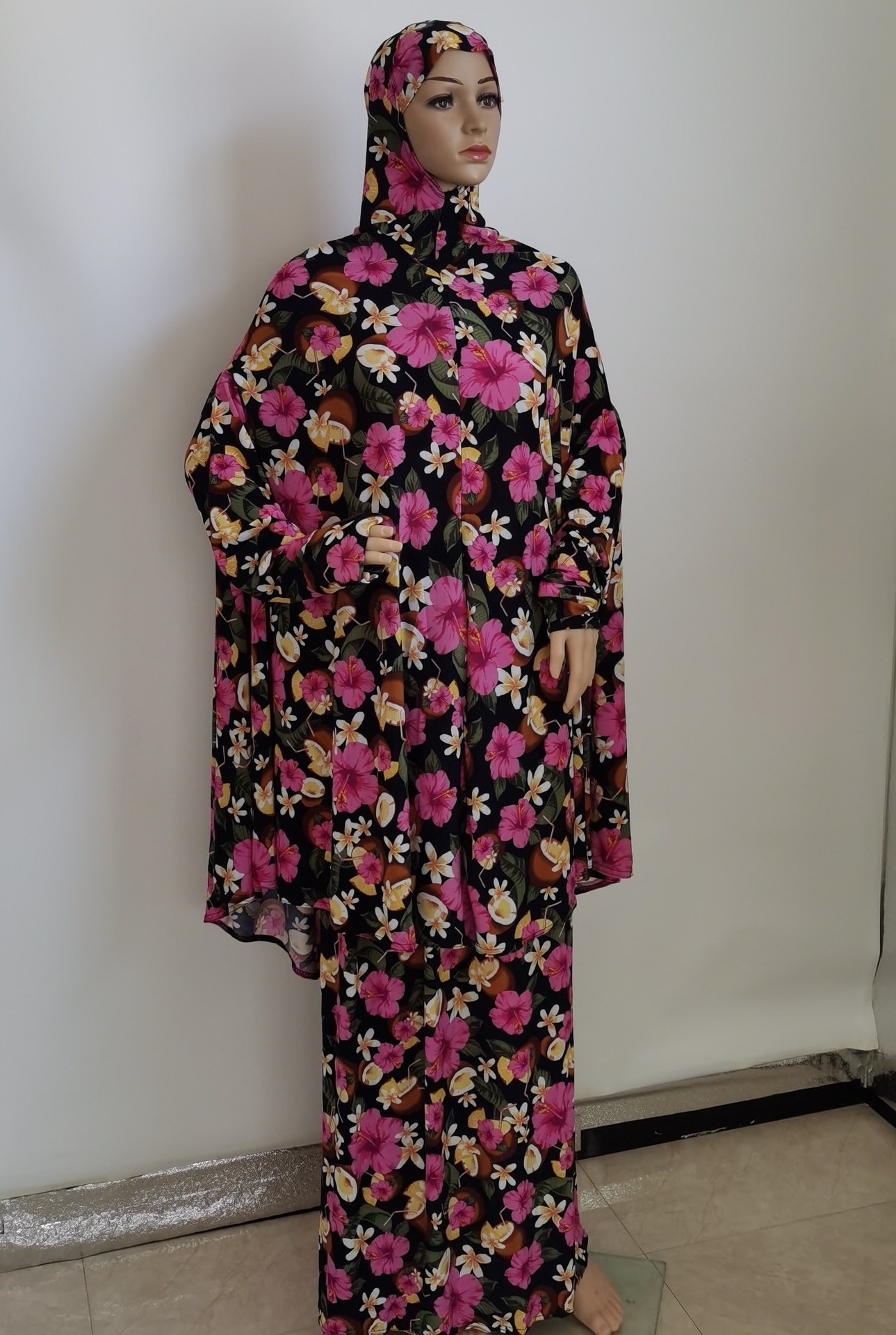 CCY Factory Arab Islamic Muslim Abaya with Hoodie Floral Printed Women African Long Dresses Abaya