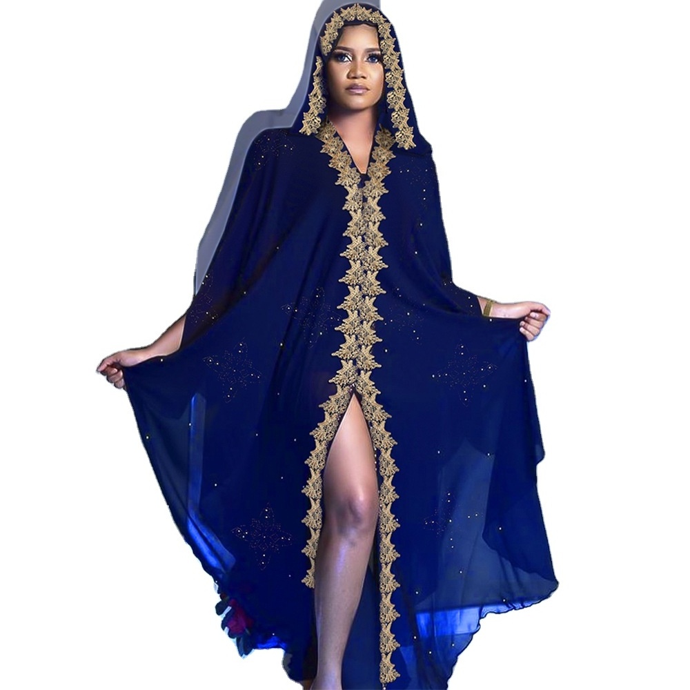 CCY Factory African Muslim Hooded Abaya Rhinestone Beaded Large Size Women Chiffon Islamic Dresses Abaya