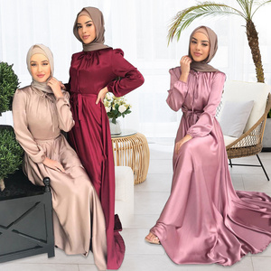 CCY Dubai Middle Eastern Muslim Women's Long Slim Dress Luxury Silk Satin Maxi Abaya Kaftan Anti-pilling Robe Dress For Islamic