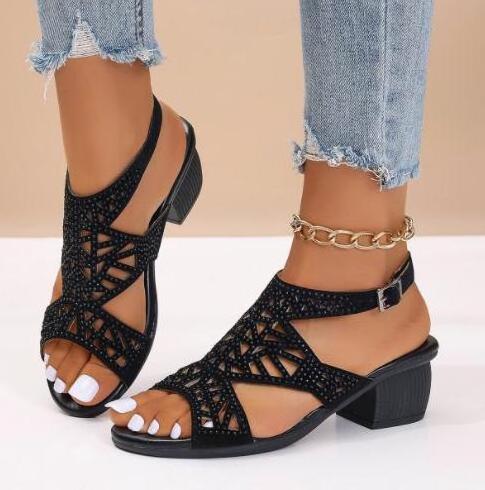 2024 Summer New sandals Shoes Thick Heel Hollow Fish Mouth High Heel Sandals for Women's