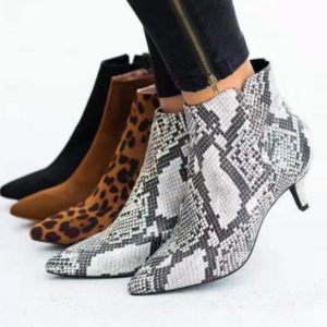 Wholesale popular women's boots for spring and summer new pointed thin heel short boots fashion print large size women's boots