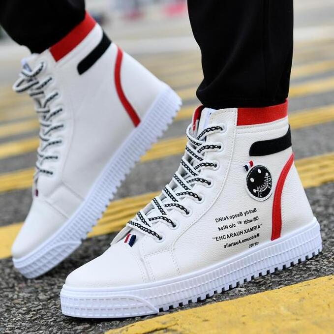 New white high-bond sneakers men's shoes trendy men's lazy shoes British trend men's sports shoes