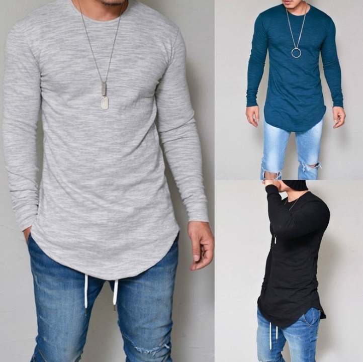 Autumn new men's solid color bottoming shirt Slim round neck men's long-sleeved t-shirt explosion models men's clothing