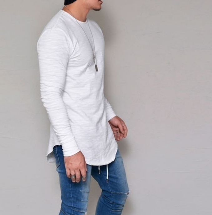 Autumn new men's solid color bottoming shirt Slim round neck men's long-sleeved t-shirt explosion models men's clothing