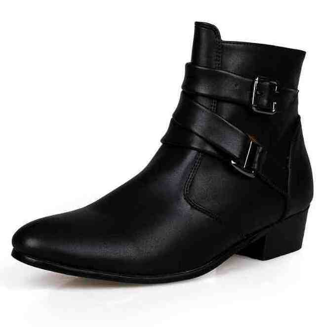 Wholesale autumn and winter new men's leather boots fashion high to help pointed scalp large size solid color boots