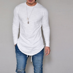 Autumn new men's solid color bottoming shirt Slim round neck men's long-sleeved t-shirt explosion models men's clothing