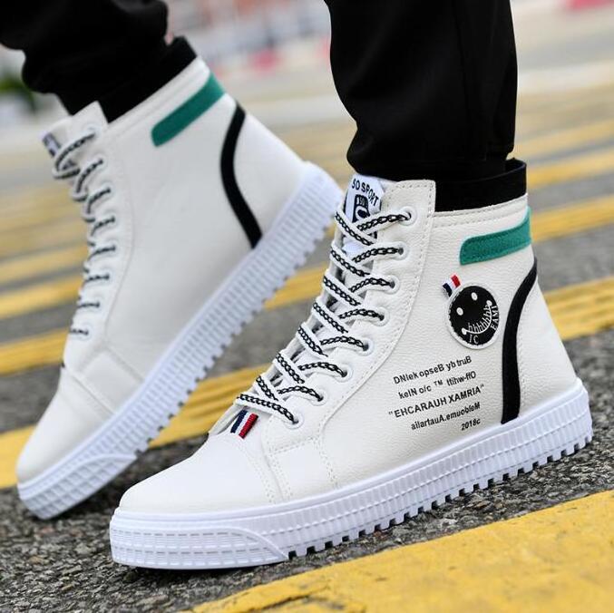 New white high-bond sneakers men's shoes trendy men's lazy shoes British trend men's sports shoes