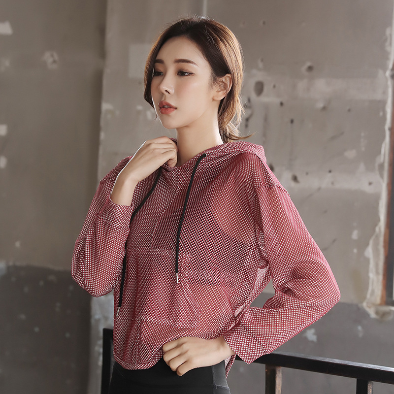 Wholesale Sports  fitness yoga clothes ladies tops women's fashion Quick-drying breathable mesh sexy Long sleeve mesh coat