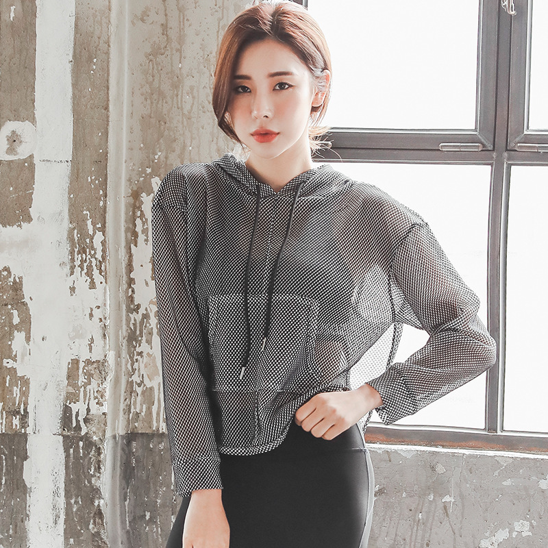 Wholesale Sports  fitness yoga clothes ladies tops women's fashion Quick-drying breathable mesh sexy Long sleeve mesh coat