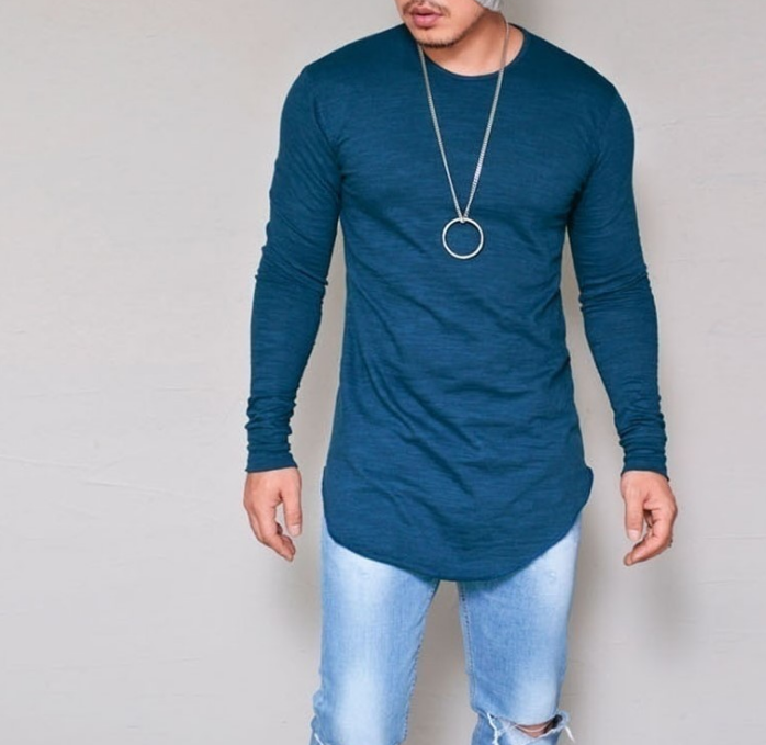 Autumn new men's solid color bottoming shirt Slim round neck men's long-sleeved t-shirt explosion models men's clothing