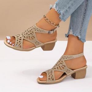 2024 Summer New sandals Shoes Thick Heel Hollow Fish Mouth High Heel Sandals for Women's