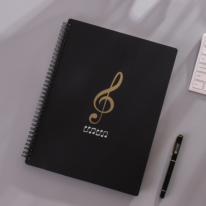 Piano Score Notebook Multi Layered Insert Durable Portable A4 Size Black Cover Notebook For Music