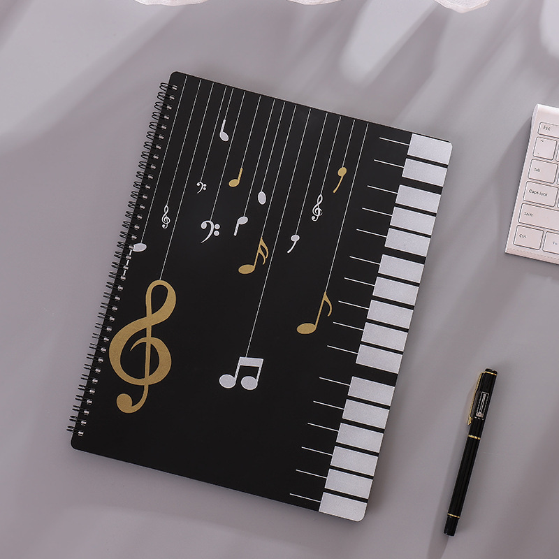 Piano Score Notebook Multi Layered Insert Durable Portable A4 Size Black Cover Notebook For Music