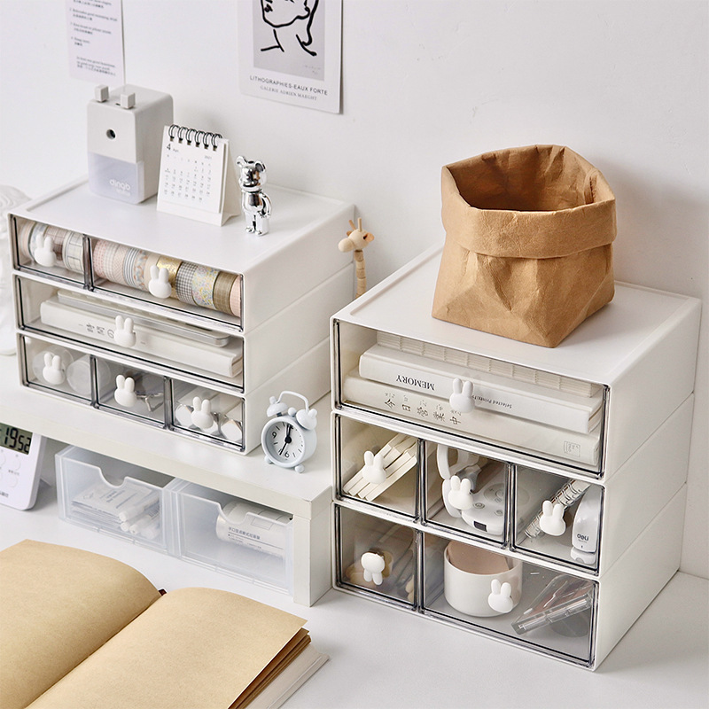 Narrow Rabbit Shape Desktop Cosmetic Storage Drawers Plastic Stackable Durable Storage Box