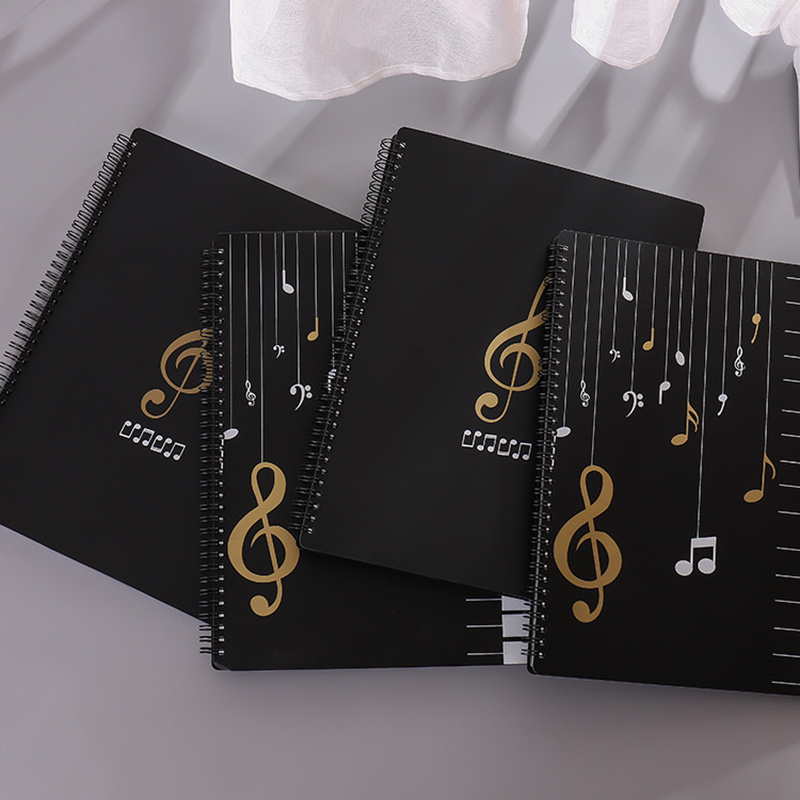 Piano Score Notebook Multi Layered Insert Durable Portable A4 Size Black Cover Notebook For Music