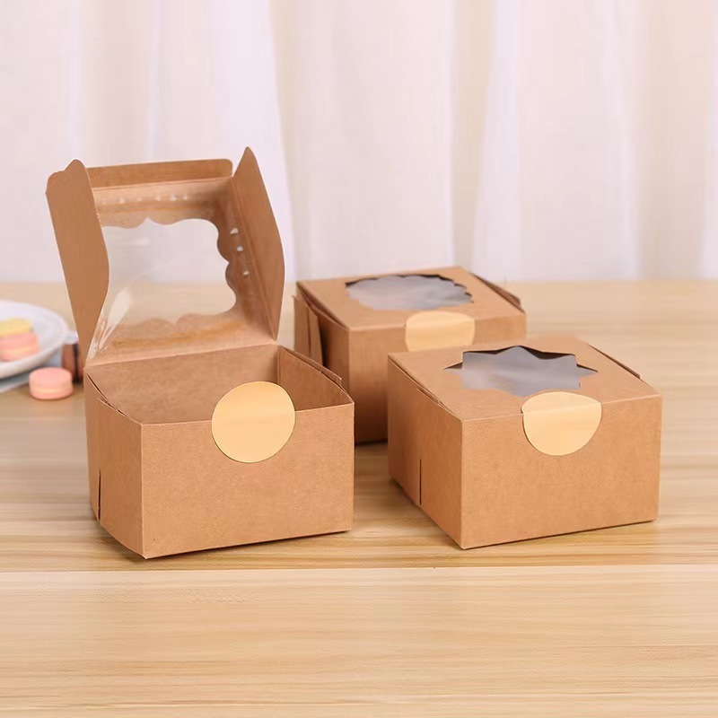 Small kraft cake box with window ready to ship small dessert single cupcake box mini cake box direct factory