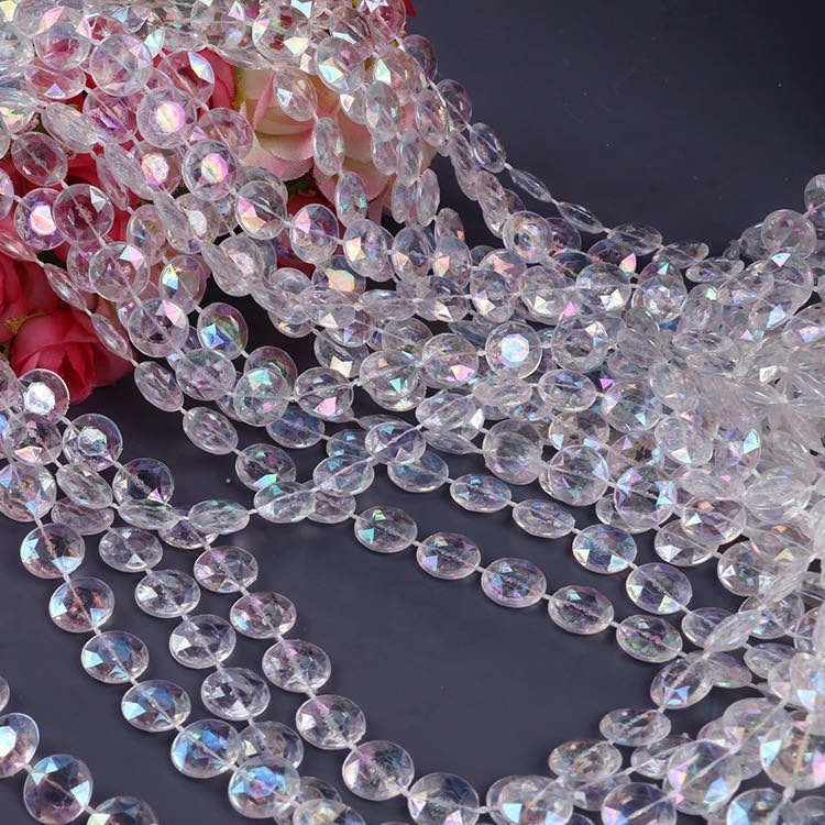 Hot Popular 30M/Roll 10MM Iridescent Acrylic AB Color Beads Strand Line Chain Christmas Party Diamond Crystal Garland String