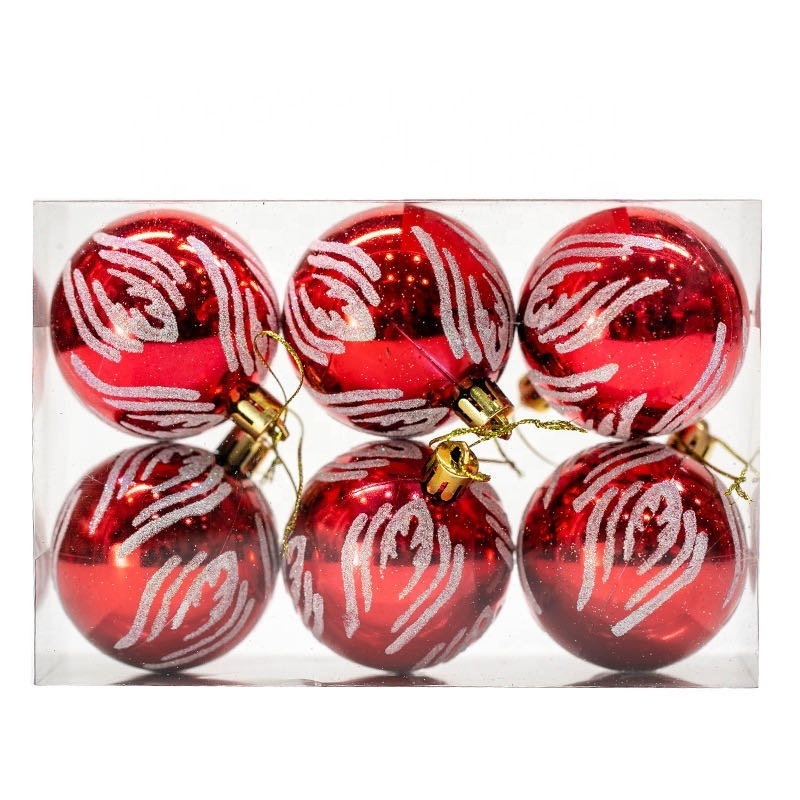 custom 6cm 6 pack shiny multicolor hand painted Christmas ball Party ornaments Christmas tree hanging decorations