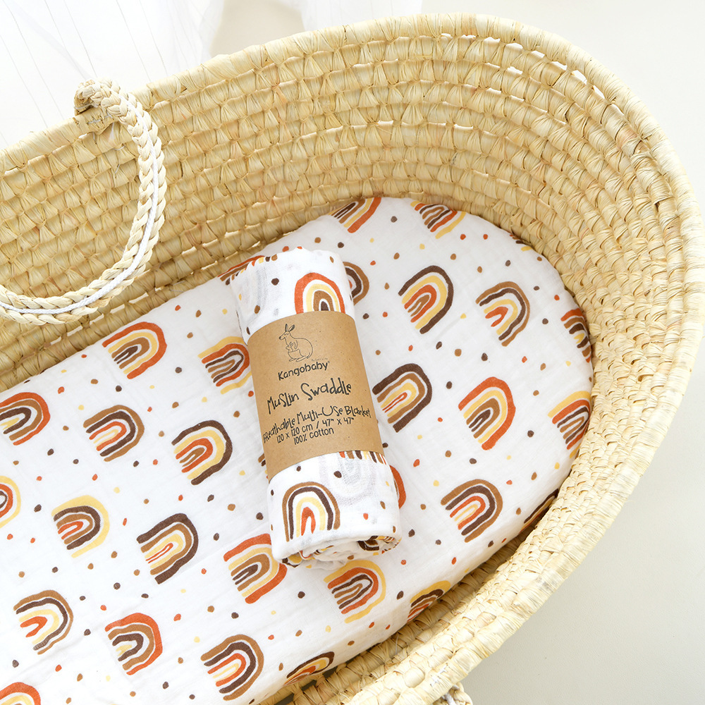 Baby Neutral Receiving Blanket Custom Print Design Organic Cotton Newborn Muslin Baby Swaddle Blanket