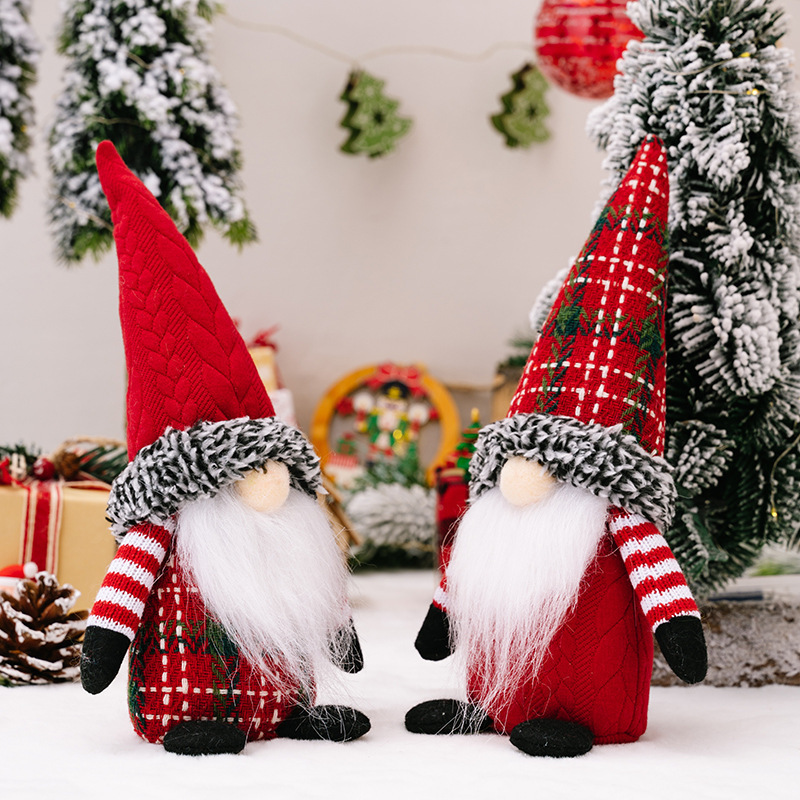 2024 NEW Christmas decoration Santa American country style knitted hat faceless doll