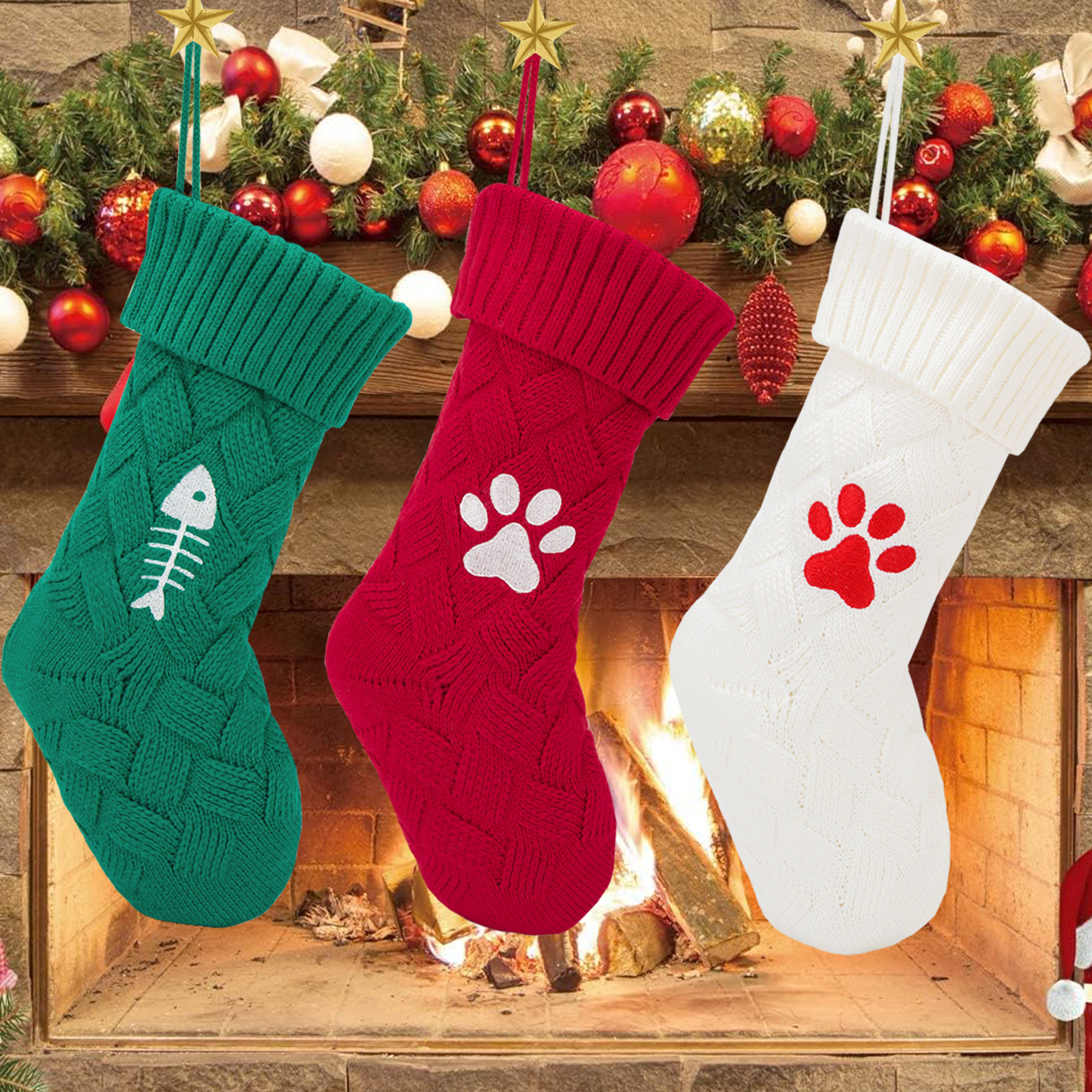 New Cat and Dog Christmas Knitted Socks Christmas Gift Bag Home Decoration Christmas Stockings