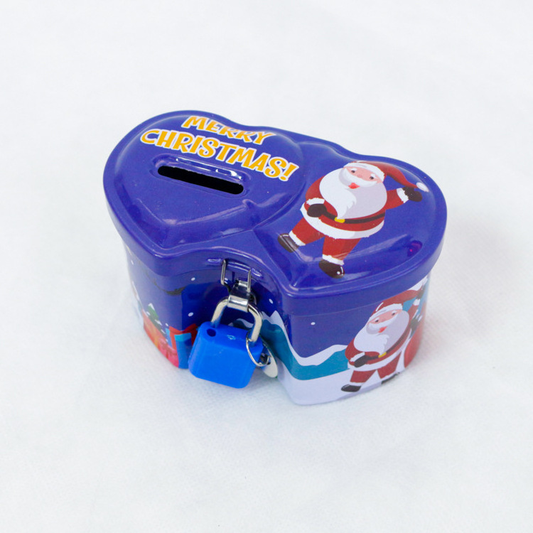 Hot Sell Christmas Style 2022 High Quality  Heart Shape Coin Bank Metal Money Saving Box for Kids