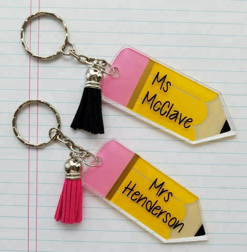 Teacher day appreciation gift Tassel keychain Graduation gift blanks Acrylic pencil keychain for teacher