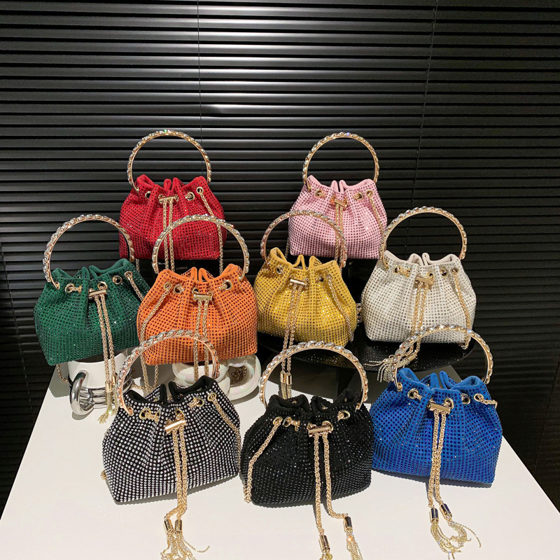 Fashion Wedding Ladies Diamond Bucket Bag Clutch Handbags For Women Party Evening Rhinestones Purse